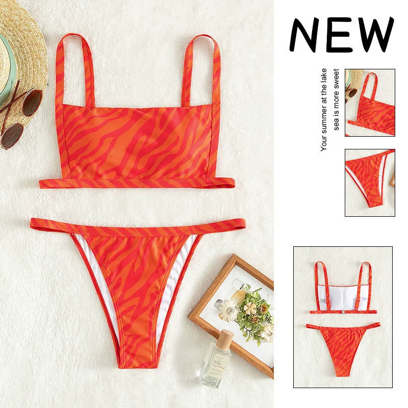 Women's Square Neck Two-Piece Thong Bikini Set