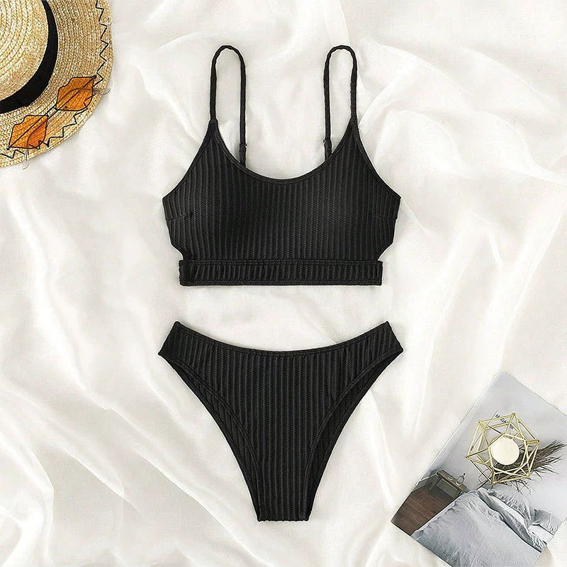 Women's Ribbed Cut-Out Two-Piece Bikini Set