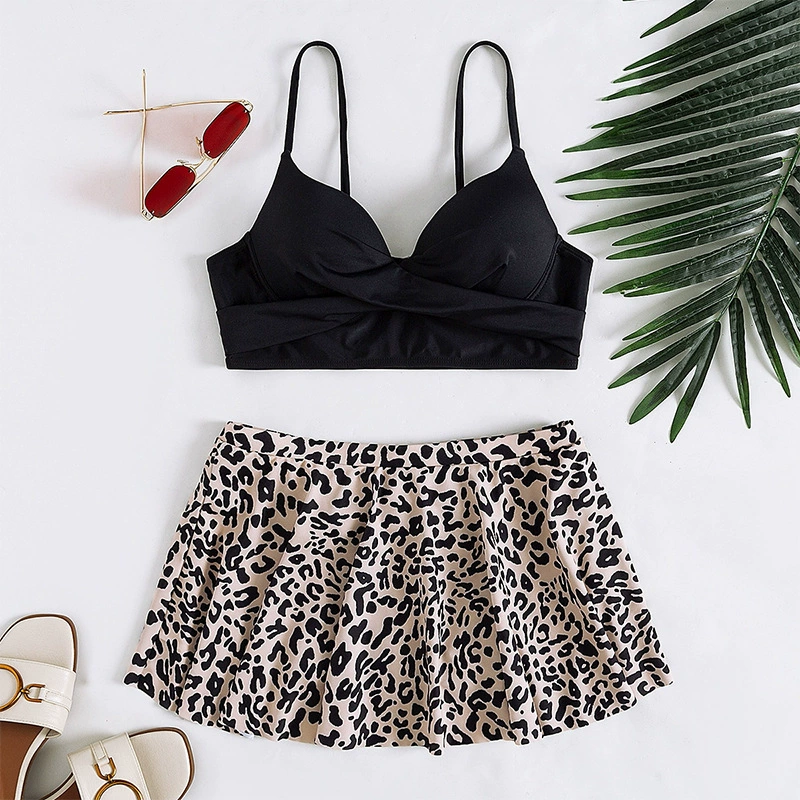 Women’s Twist Front Bikini Set with Flared Skirt Bottom