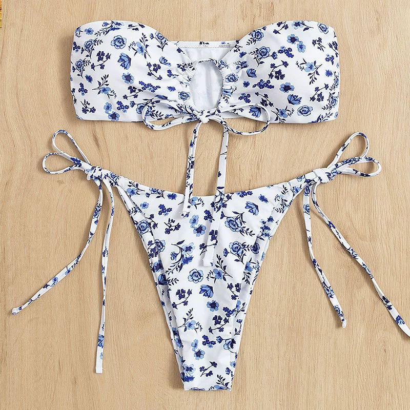 Strapless Bandeau Two Piece Bikini Set with Tie-Side Bottoms view 2