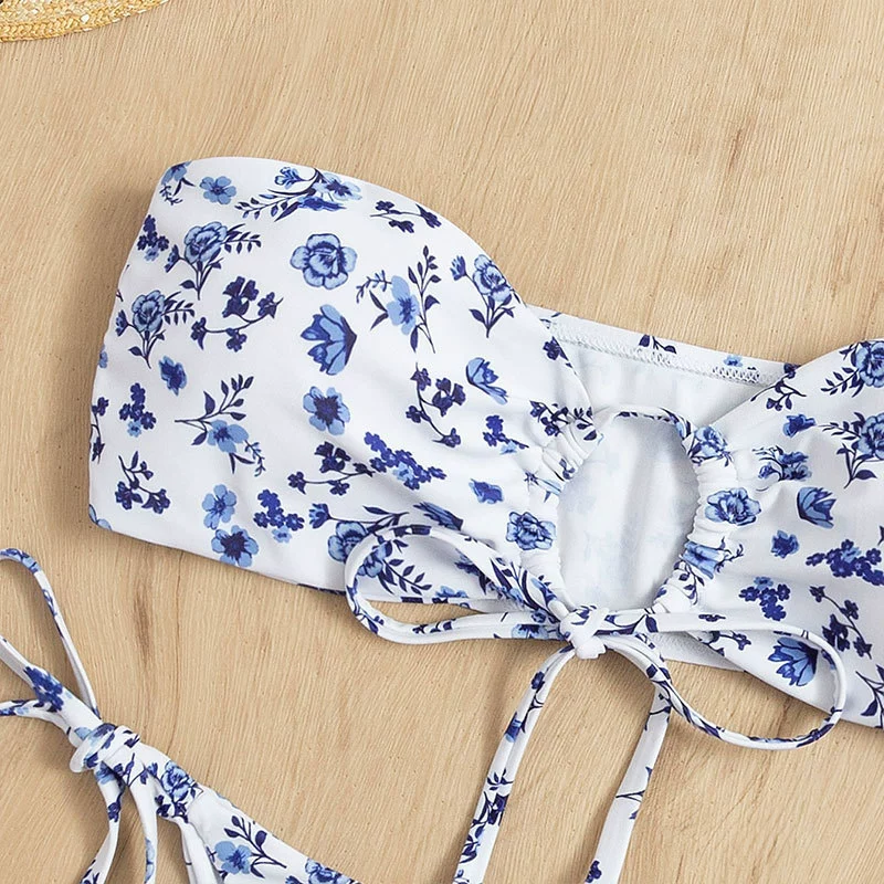 Strapless Bandeau Two Piece Bikini Set with Tie-Side Bottoms view 3