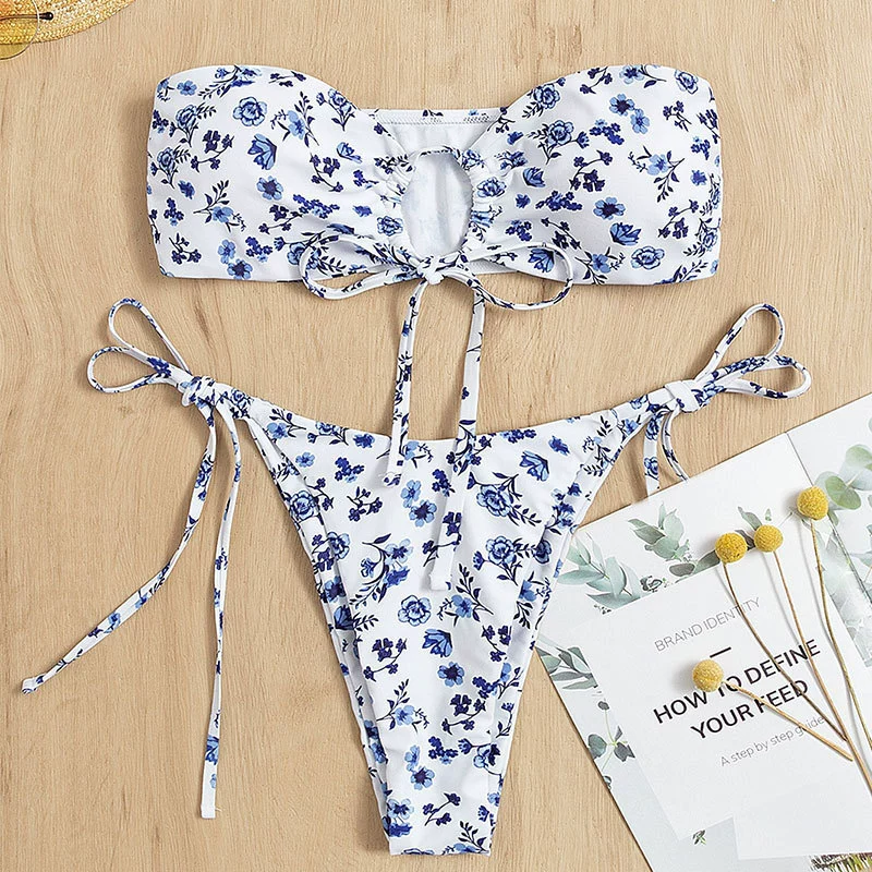 Strapless Bandeau Two Piece Bikini Set with Tie-Side Bottoms view 6