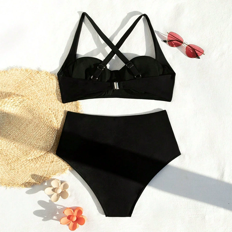 Women's High Waist Bikini Set with Crisscross Back Straps view 2