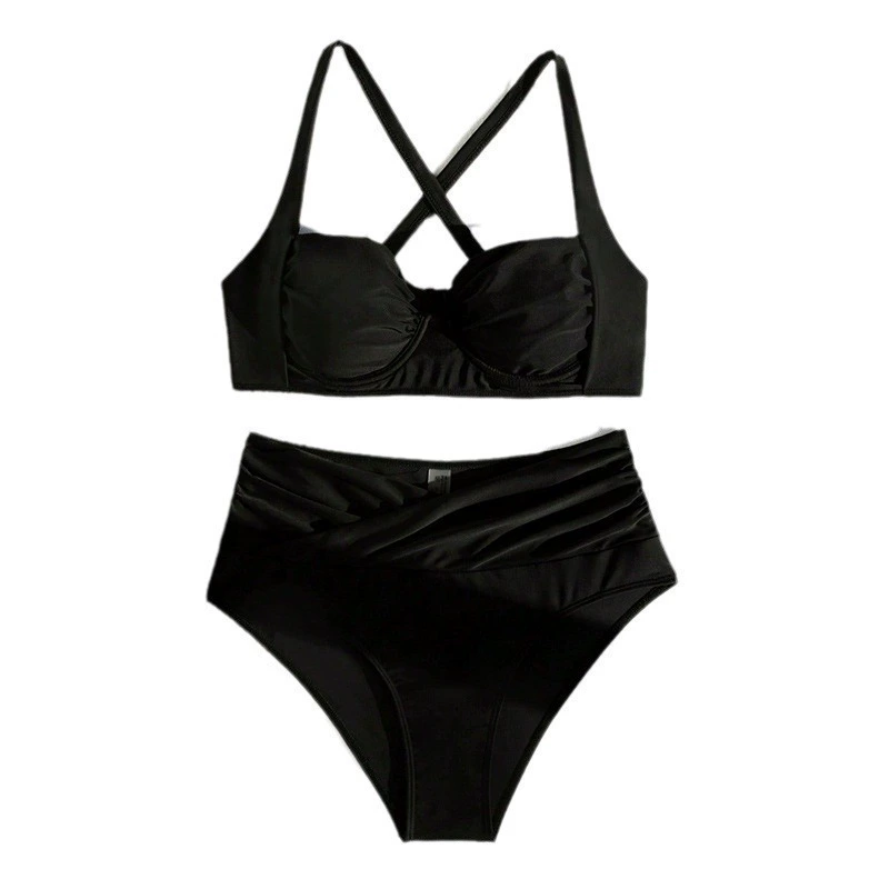 Women's High Waist Bikini Set with Crisscross Back Straps view 5