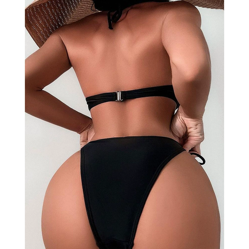 Women's Pearl Strap Shell Cup Tie-Side Bikini Set view 3