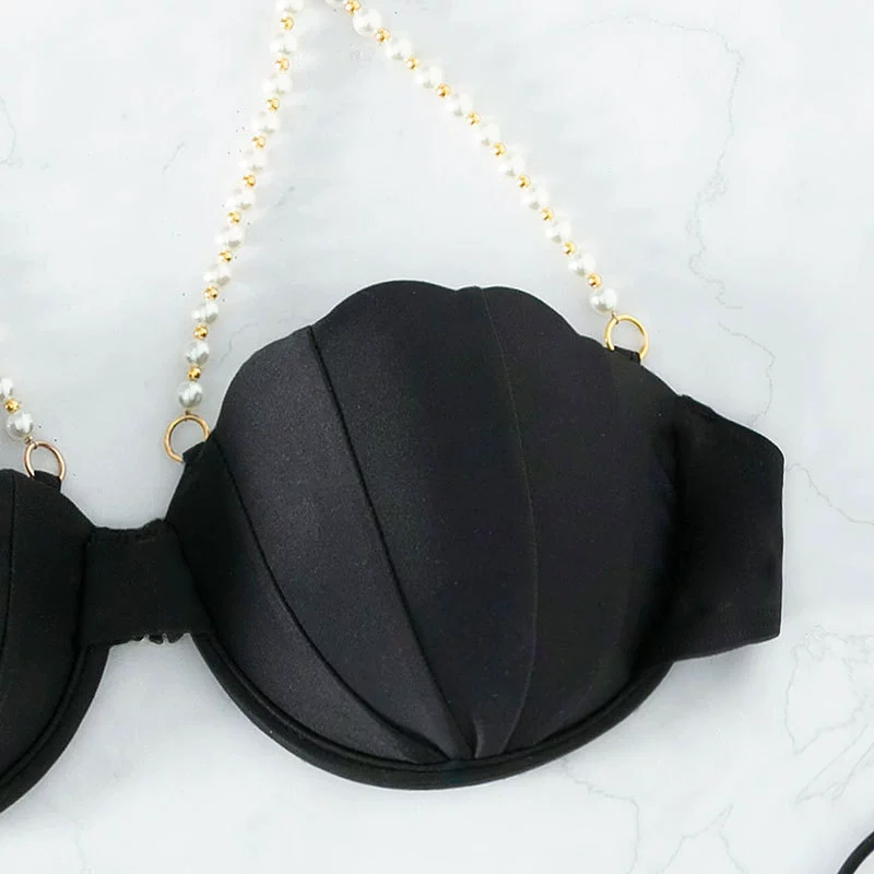 Women's Pearl Strap Shell Cup Tie-Side Bikini Set view 4