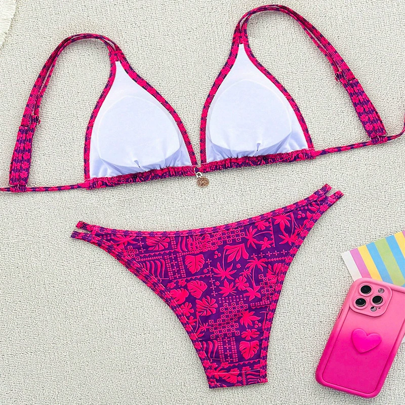 Women's Triangle String Bikini Set with Thong Bottom view 3