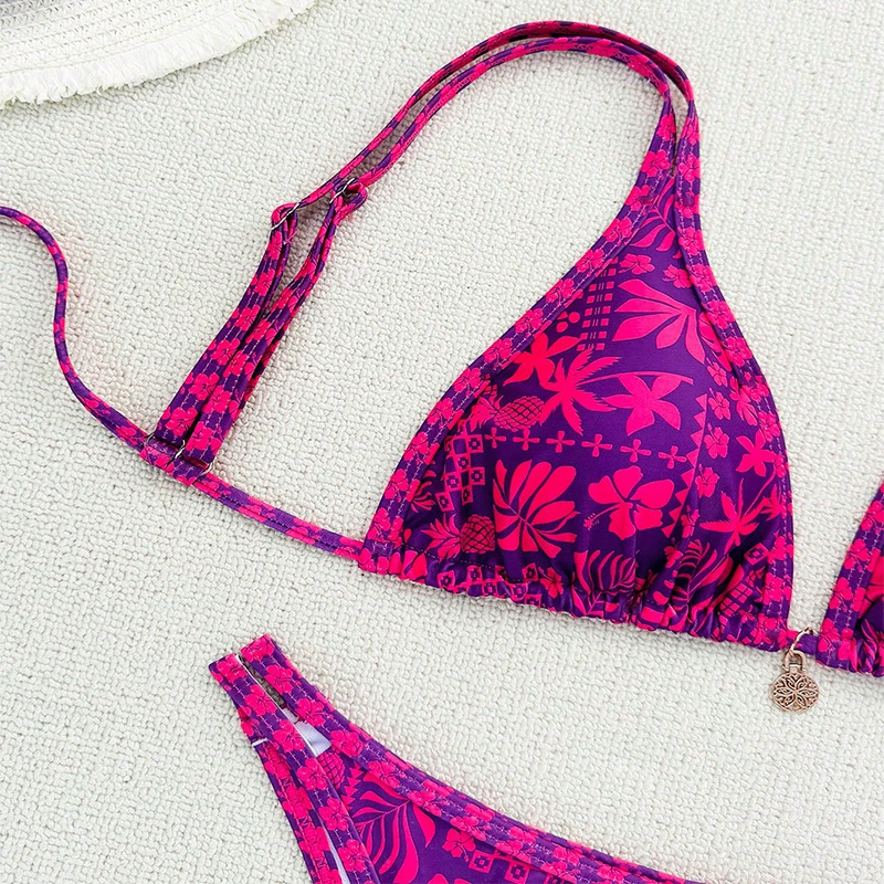 Women's Triangle String Bikini Set with Thong Bottom view 4