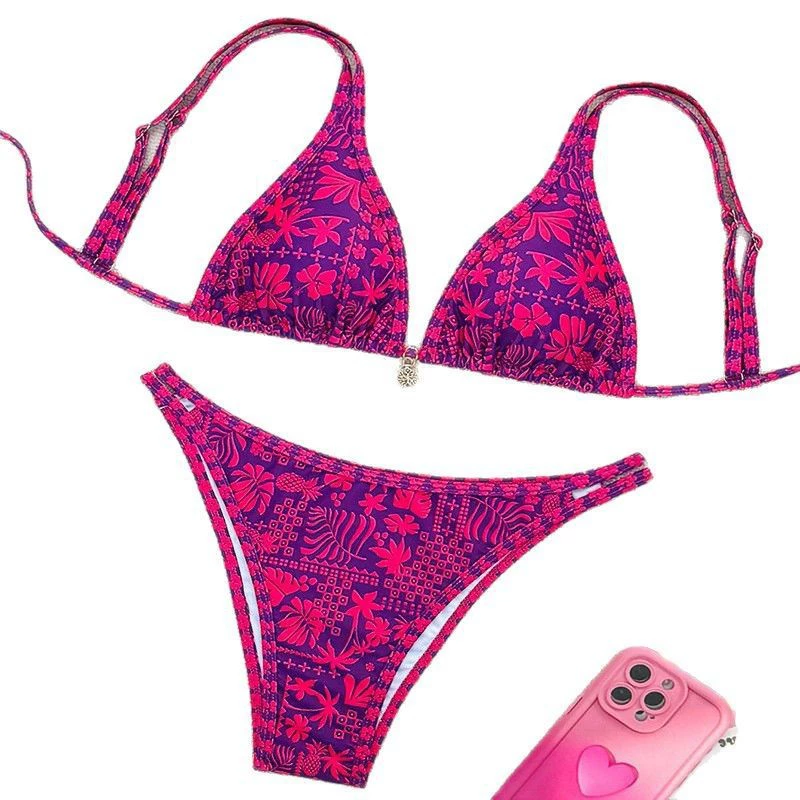 Women's Triangle String Bikini Set with Thong Bottom view 5
