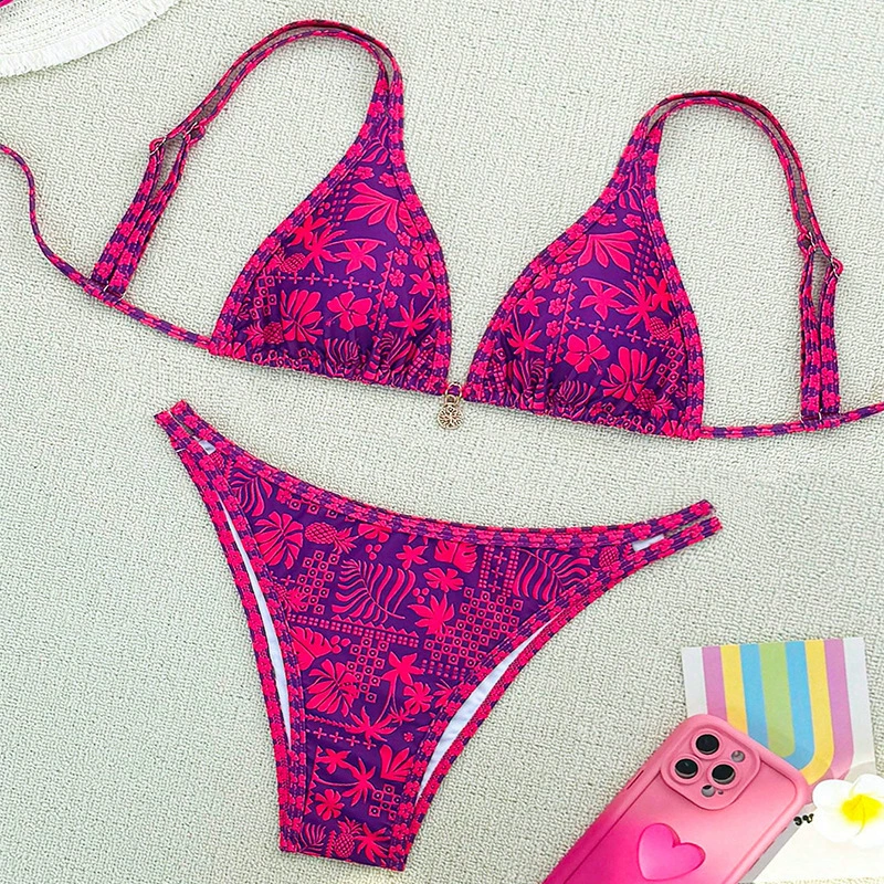 Women's Triangle String Bikini Set with Thong Bottom view 6