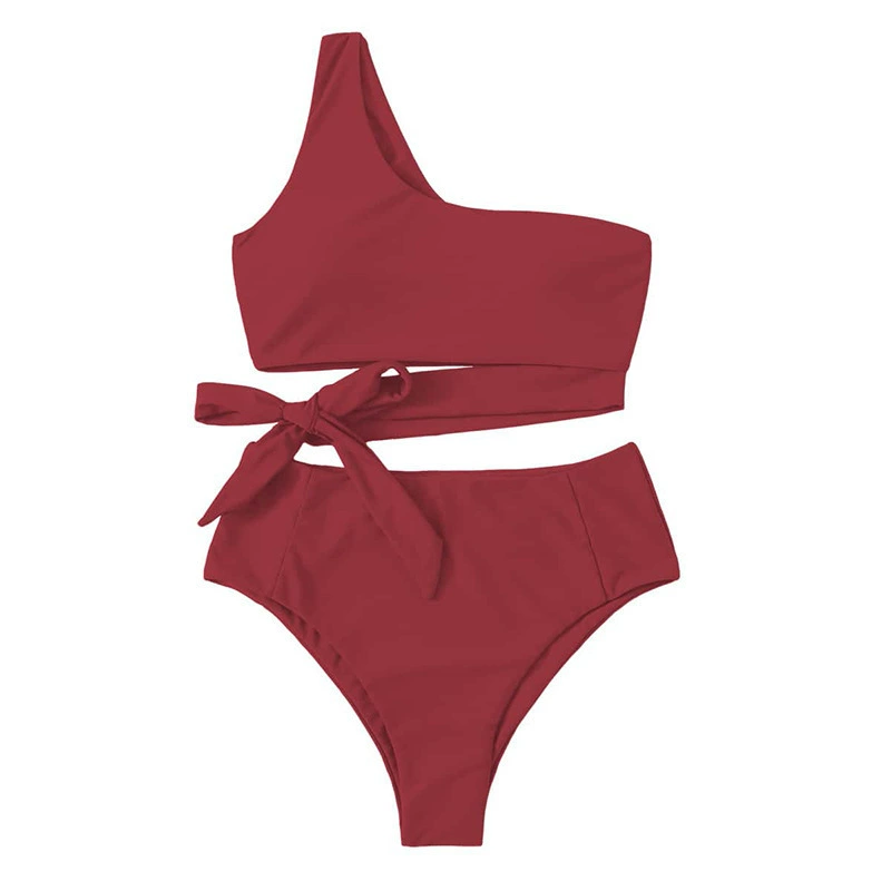 Women One Shoulder Wrap Tie High Waist Bikini Set view 5