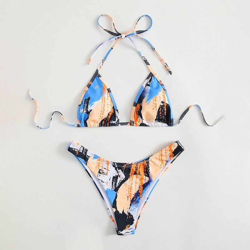 Women's Tie Halter Triangle Bikini Two-Piece Set