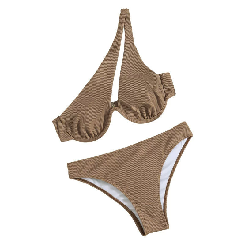Women One-Shoulder Cutout Two-Piece Bikini Set with Underwire Cups view 5