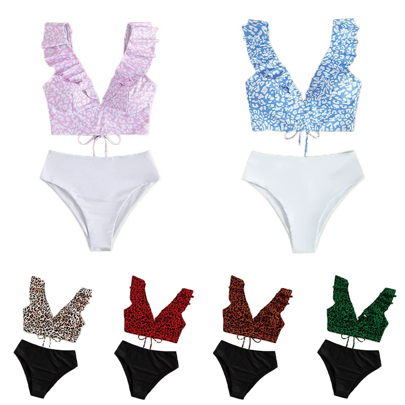 Ruffled V-Neck Two-Piece Bikini Set