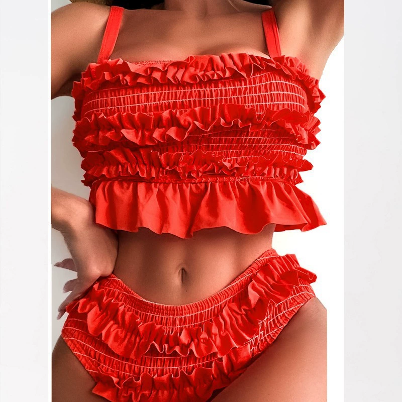 Smocked Ruffled Bikini Set with Spaghetti Straps view 2