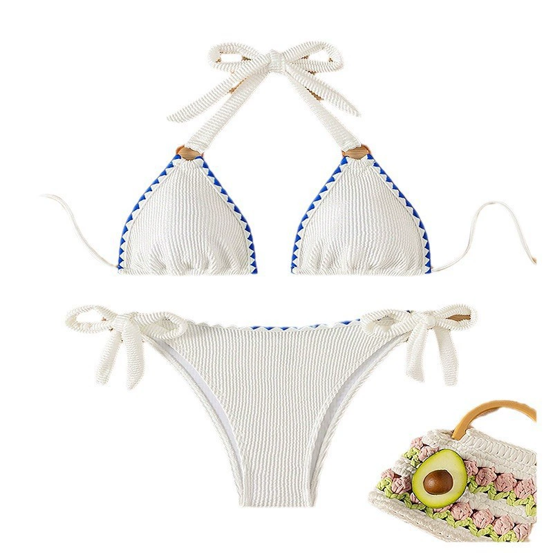 Halter Neck Triangle Bikini Set with Ring Accent and Tie-side Bottoms view 5