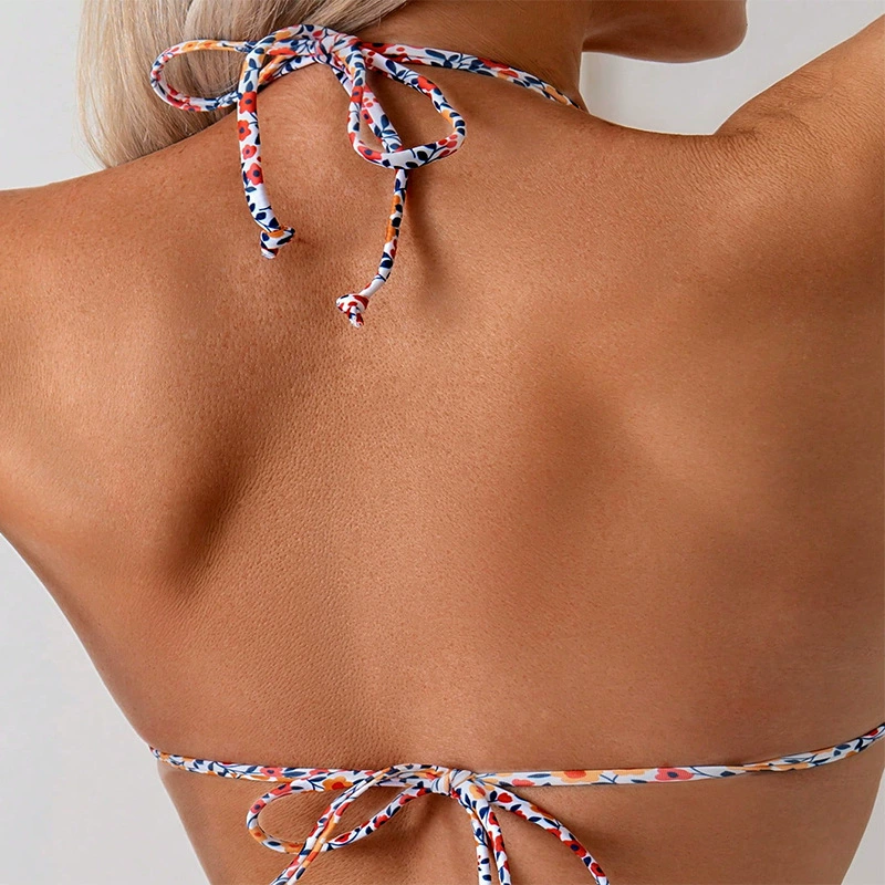 Women's Triangle Halter Bikini Set with Tie Back and Cheeky Bottom view 3