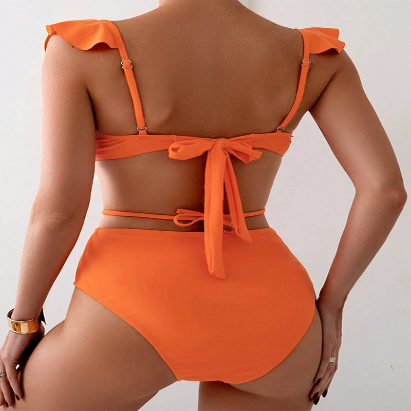 Ruffled V-Neck Two-Piece Bikini Set