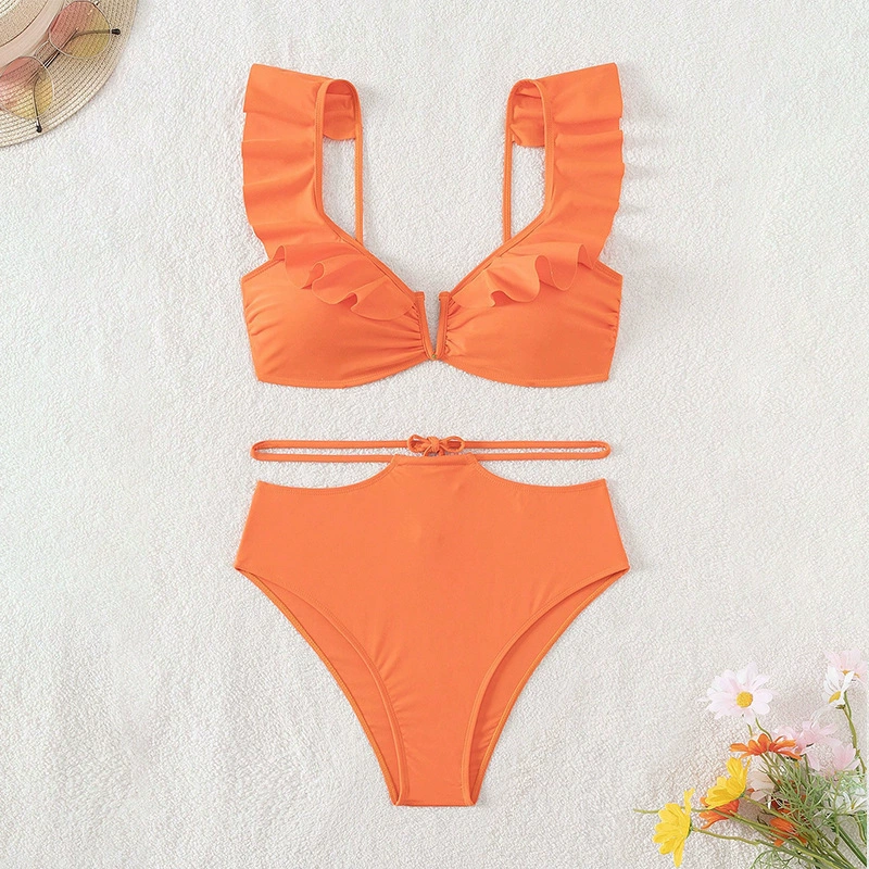 Ruffled V-Neck Two-Piece Bikini Set view 4