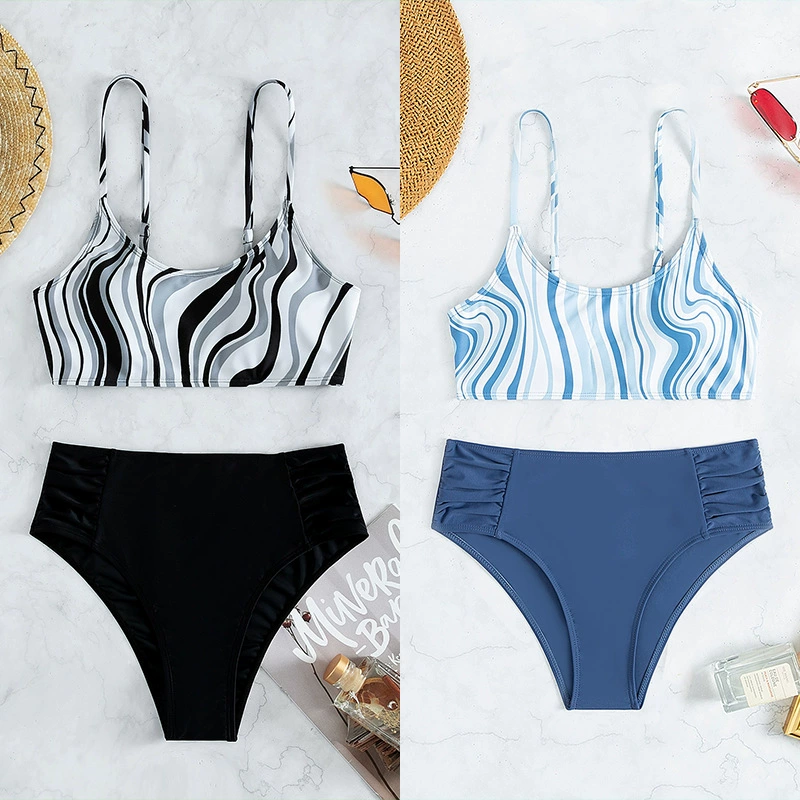 Two-Piece High-Waisted Bikini Set with Adjustable Straps