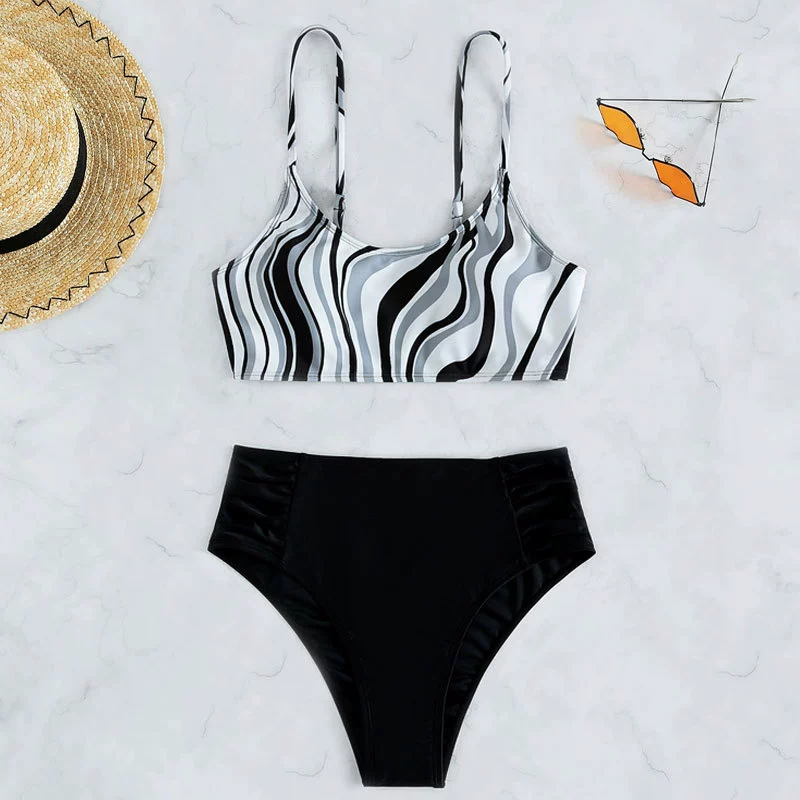 Two-Piece High-Waisted Bikini Set with Adjustable Straps
