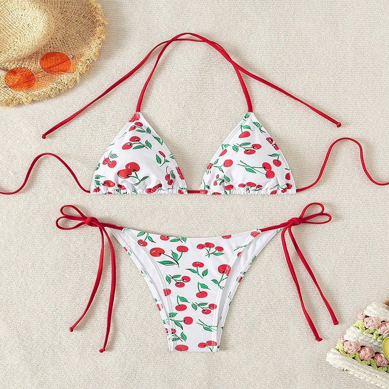 Triangle Halter Bikini Set with String Bottoms