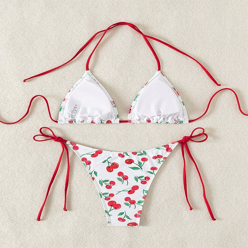 Triangle Halter Bikini Set with String Bottoms