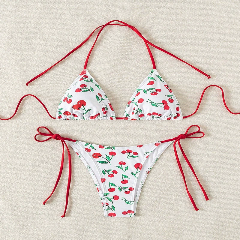 Triangle Halter Bikini Set with String Bottoms view 6