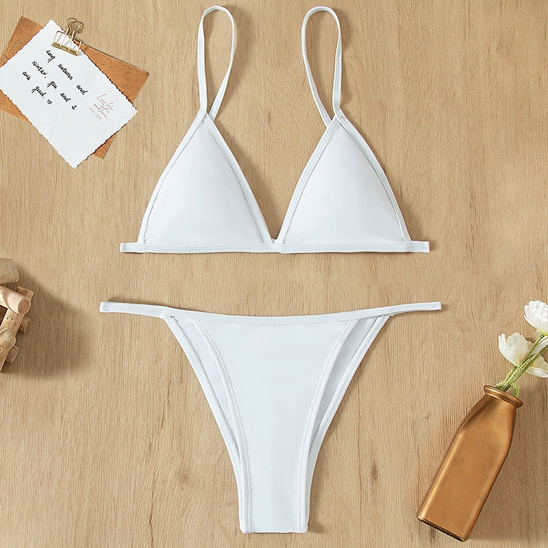 Women’s Spaghetti Strap Triangle Bikini Set with Thong Bottom