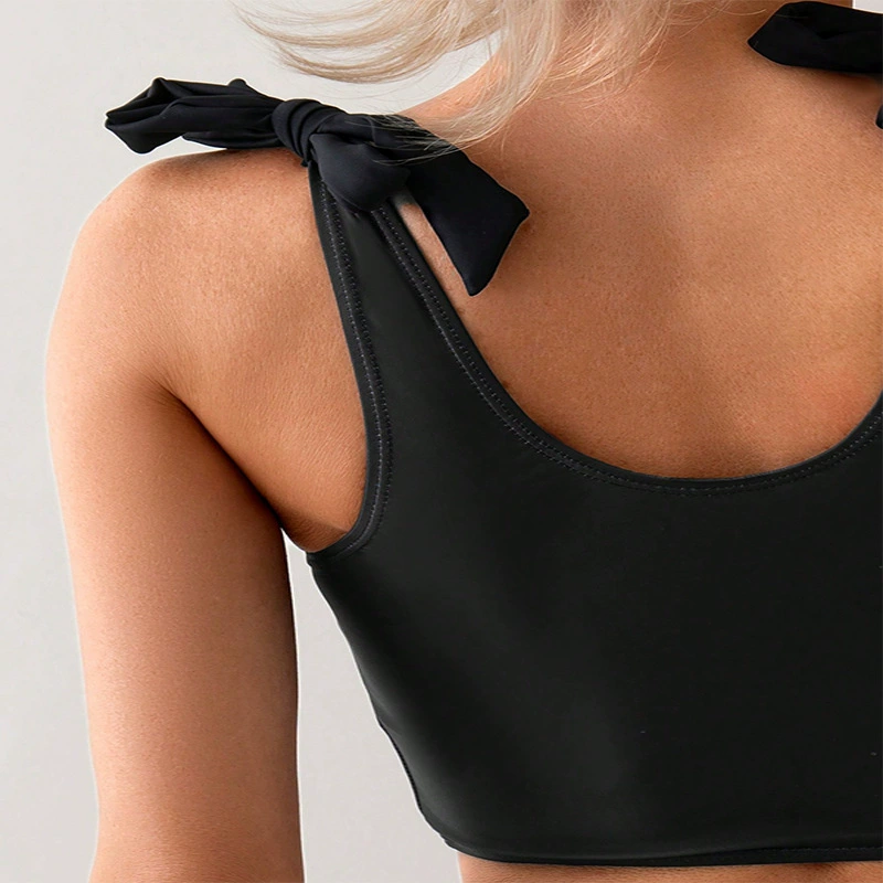 Two-Piece Swimsuit with Tie-Shoulder Bikini Top and High-Waist Briefs view 4