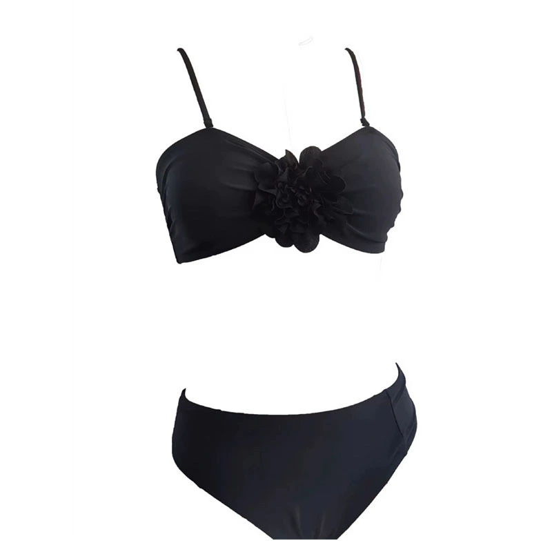 Two-Piece Bikini with Rosette Detail and Adjustable Straps