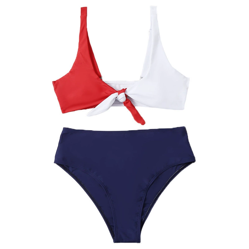 Two-Piece Swimsuit Set with Front Knot Top and High-Waist Bottom view 5