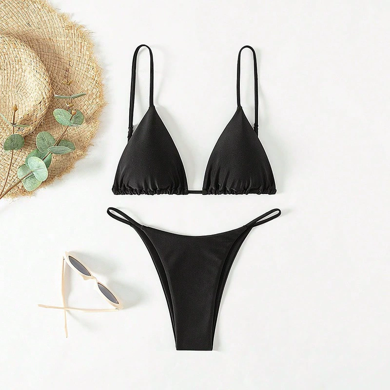 Women’s Triangle Halter Bikini Set with Cheeky High-Cut Bottom