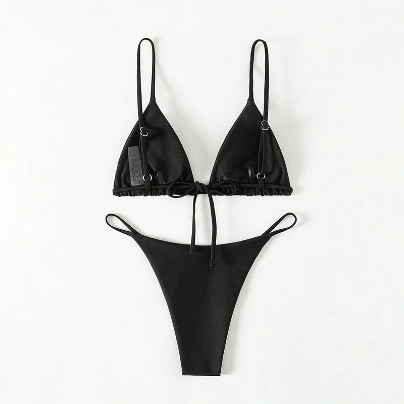 Women's Triangle Halter Bikini Set with Cheeky High-Cut Bottom view 3