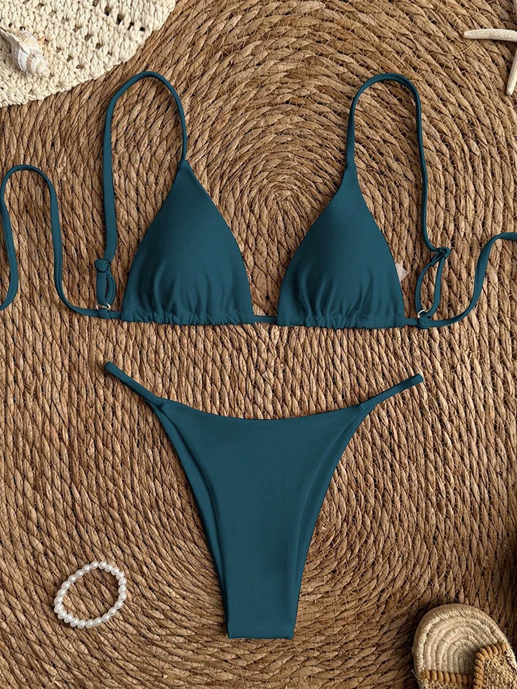 Women's Triangle Halter Bikini Set with Cheeky High-Cut Bottom view 6