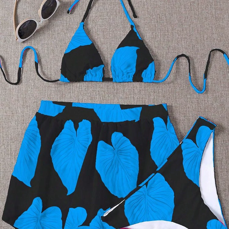 Halter Neck Triangle Bikini with Skirted Bottom