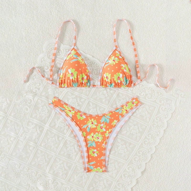 Women’s Two-Piece Triangle Halter Bikini Set with High-Cut Bottom