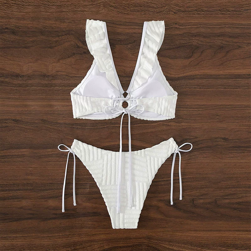 Ruffled Shoulder Strap Bikini Set with Front Ring view 3