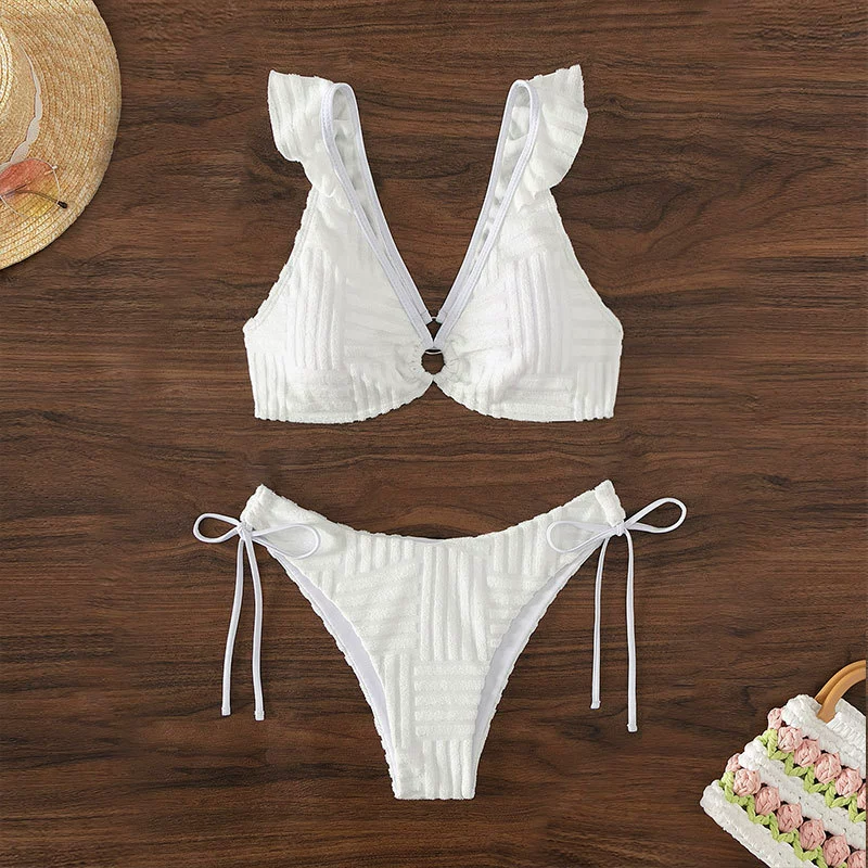 Ruffled Shoulder Strap Bikini Set with Front Ring view 4