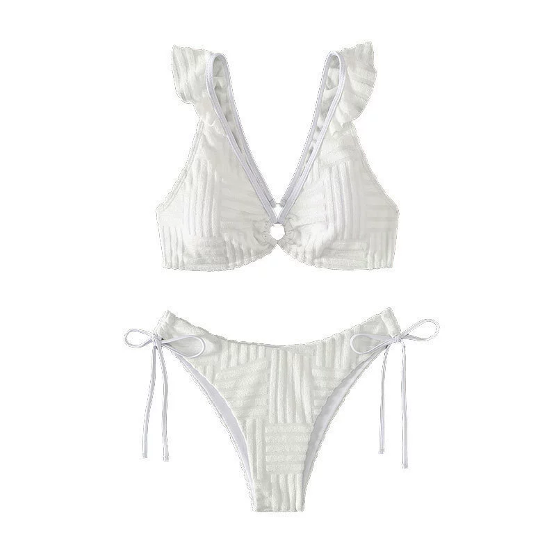 Ruffled Shoulder Strap Bikini Set with Front Ring view 5