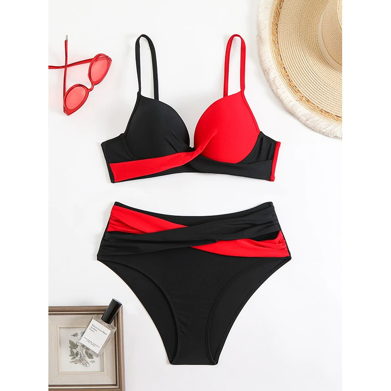 Two-Piece Bikini Set with Adjustable Spaghetti Straps and High-Waist Briefs