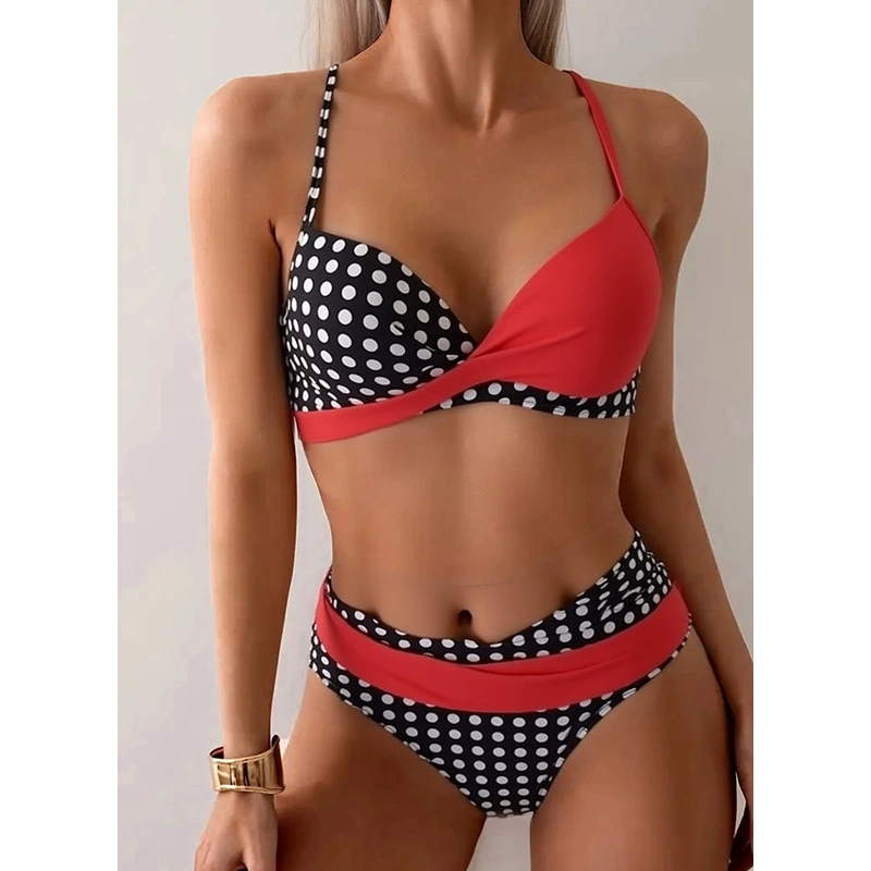 Two-Piece Bikini Set with Adjustable Spaghetti Straps and High-Waist Briefs