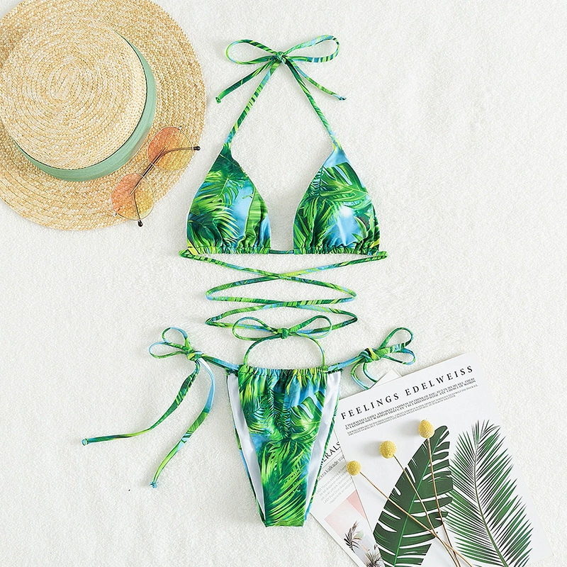 Halter Triangle Bikini Set with Side Tie Bottoms