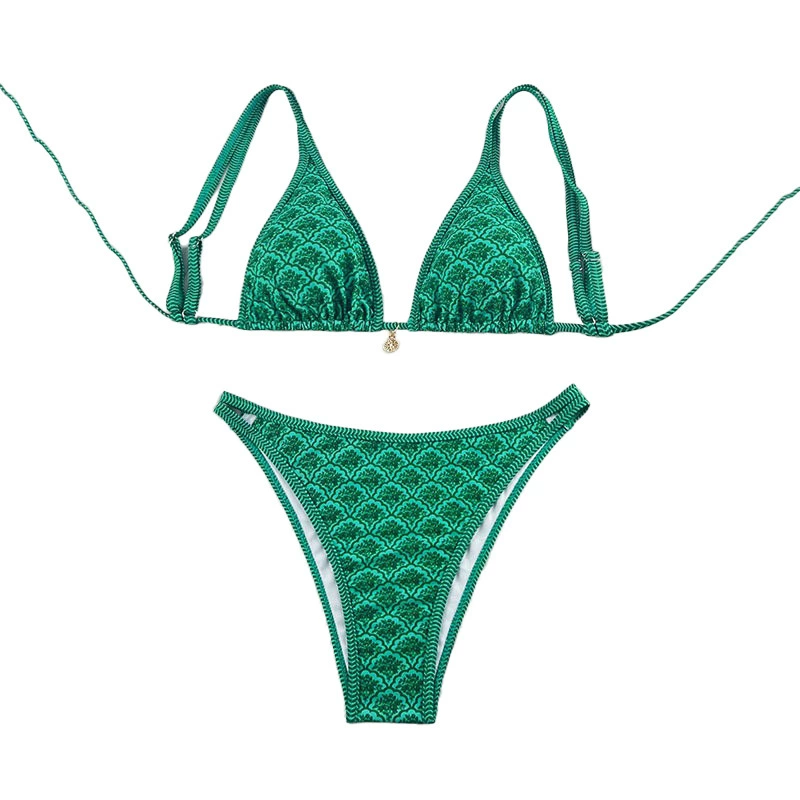 Two-Piece Triangle Bikini Set with Adjustable Spaghetti Straps