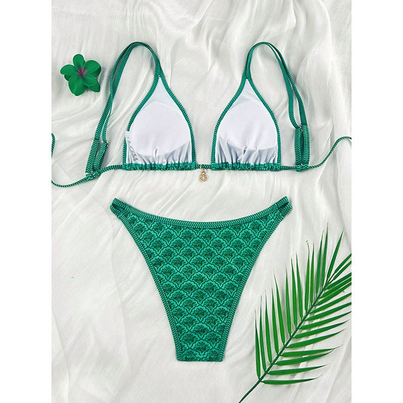 Two-Piece Triangle Bikini Set with Adjustable Spaghetti Straps