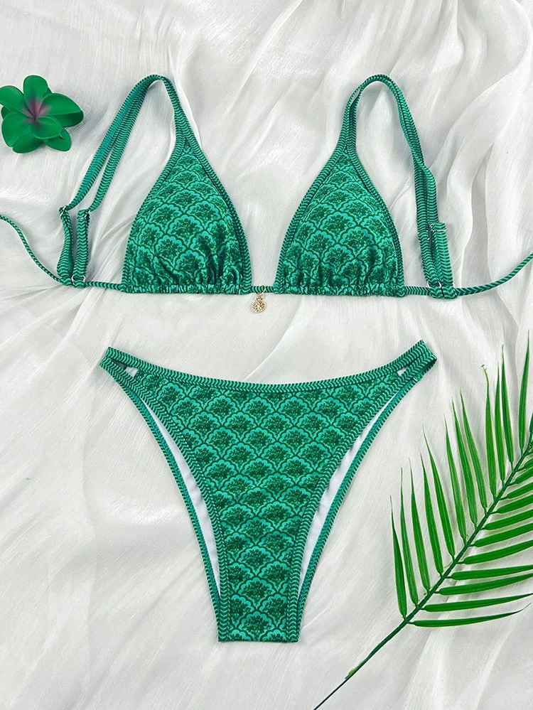 Two-Piece Triangle Bikini Set with Adjustable Spaghetti Straps view 7