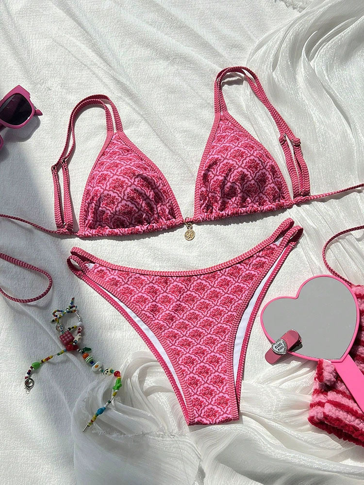 Two-Piece Triangle Bikini Set with Adjustable Spaghetti Straps view 8