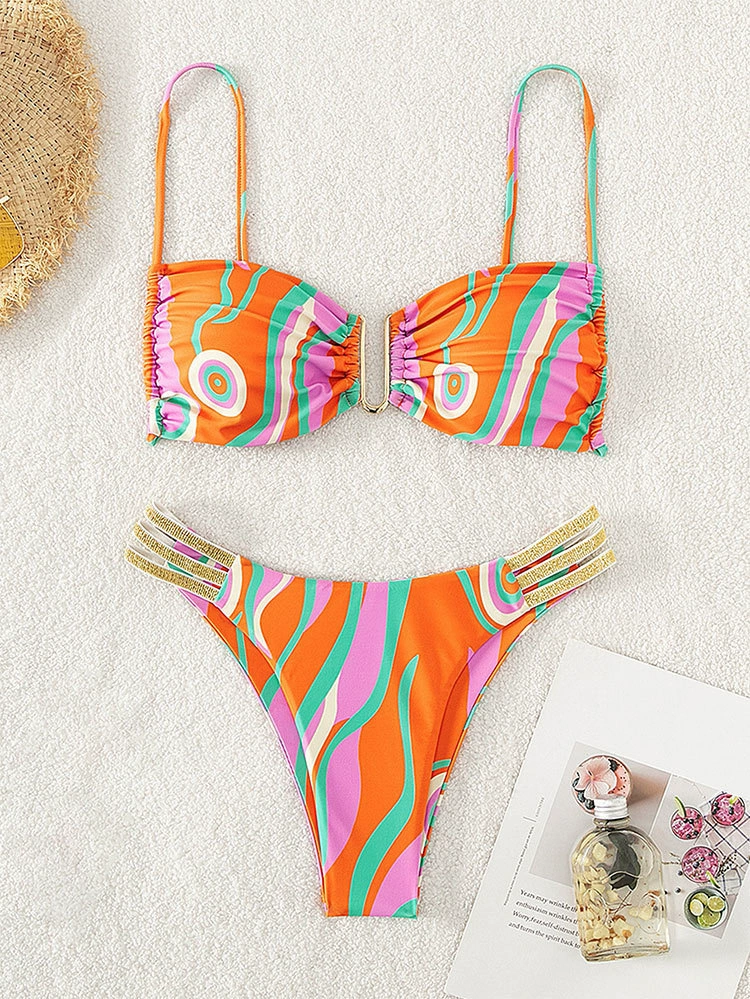 Two-Piece Bikini Set with Bandeau Top and Multi-Strap Bottom view 6