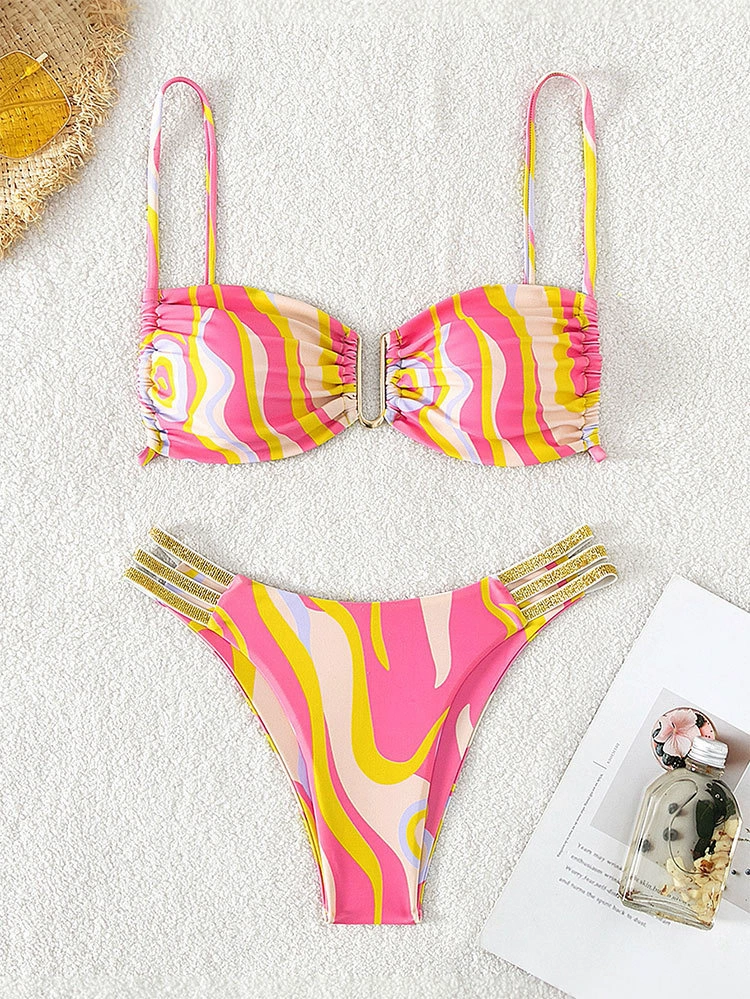 Two-Piece Bikini Set with Bandeau Top and Multi-Strap Bottom view 8