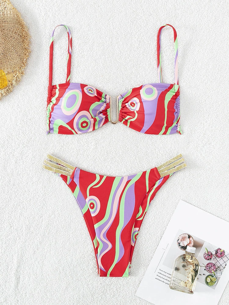 Two-Piece Bikini Set with Bandeau Top and Multi-Strap Bottom view 9